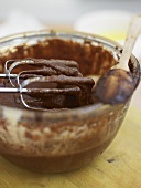 Chocolate cake mixture in a mixing bowl