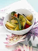 Salad of potatoes, peppers, grilled aubergines, courgettes