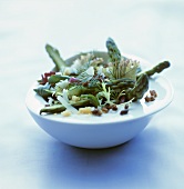 Mixed salad with green asparagus and Parmesan