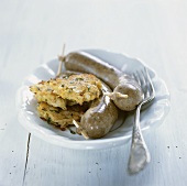 Czech liver sausages with potato cakes
