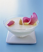 Almond milk jelly with rose water and rose petals