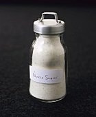 Home-made vanilla sugar in a storage jar