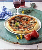 Wild herb pizza with red wine
