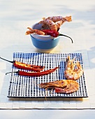 Grilled king prawns with chillies