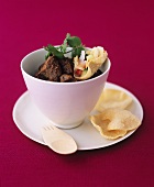 Beef curry with mini-poppadoms