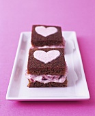 Ginger cake with rhubarb fool filling and sugar hearts