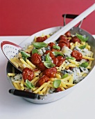Penne and baby plum tomatoes with melted Gorgonzola