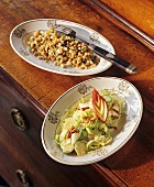 Einkorn wheat salad & Brussels sprout, apple & walnut salad