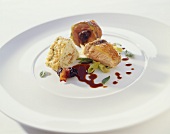 Breast of guinea fowl and pigeon