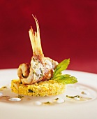 Fried red mullet roll on couscous with pine nuts
