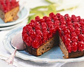 Poppy seed cake topped with raspberries