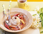 Hazelnut ice cream with rhubarb compote
