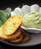 Avocado and coriander dip with white toast