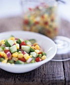Cucumber, onion, sweetcorn and pepper salad
