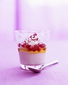 Ricotta cream with pomegranate seeds in a glass