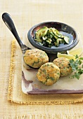 Tod man pla (Thai fish cakes) with cucumber