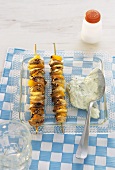 Grilled pork and pepper kebabs with tzatziki