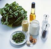 Ingredients for a dressing, lettuce