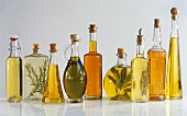 Various flavoured oils in bottles