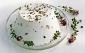 Ricotta on a glass plate with fresh thyme