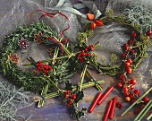 Christmas wreaths and star