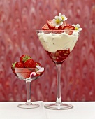 Rhubarb cream with fresh strawberries