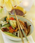 Oriental vegetable salad with chicken breast