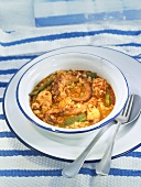 Arroz meloso (Reispfanne, Spanien) mit Tintenfisch und grünen Bohnen