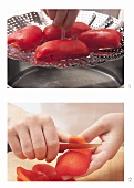 Peppers being skin (steam method)
