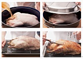 Roast duck being prepared