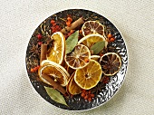 Scented pot pourri with dried fruits and spices