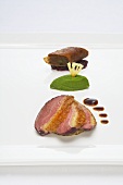 Duck breast on pineapple with bean puree and croustillant