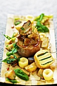 Veal fillet with porcini mushrooms, gnocchi, parsley cream and French toast