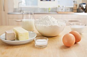 Ingredients for yeast dough on a kitchen table