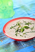 Indian yogurt soup with bananas and curry