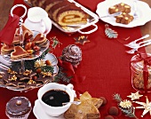 Assorted Christmas biscuits and cakes with coffee