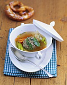 Pretzel and liver dumpling soup