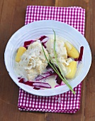 Halibut with beetroot and horseradish sauce