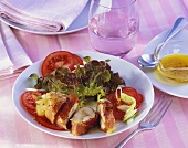 Ham-wrapped chicken breast fillets with tomatoes & lettuce