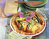 Green asparagus and smoked salmon quiche