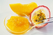 A spoonful of peach and passion fruit jam