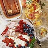Crème caramel, mascarpone cream with berries & nectarine punch