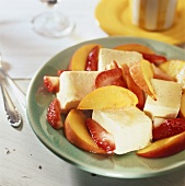 Fresh fruit salad with vanilla ice cream