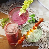 Cherry juice, herb drink and beetroot juice