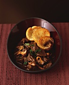 Beef and mushroom ragout with toasted bread
