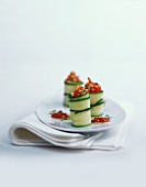 Courgette rolls filled with aubergine and tomato