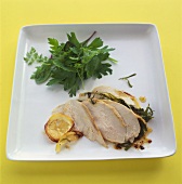 Roast chicken breast with lemon and herb sauce