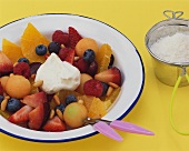 Fruit salad with yoghurt cream