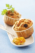 Two curry muffins with mango chutney