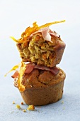 Two pumpkin muffins with bacon